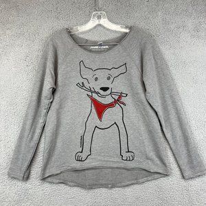 Marushka T Shirt Hand Printed Long Sleeve Womens SZ Small Gray Dog